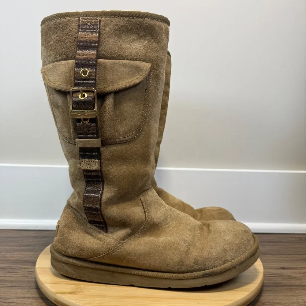 UGG Australia Cargo Pocket Boots Womens 10 Brown Suede Sheepskin F19011G Earthy
